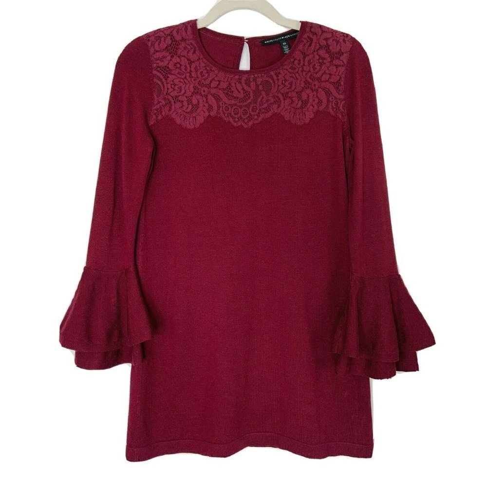 White House Black Market Bell Sleeve Sweater‎ Womens Size XS Red Wine Tunic WHBM